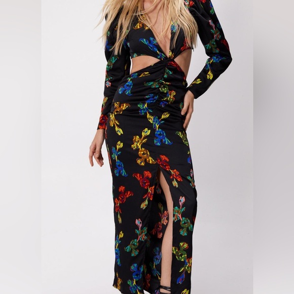 Nasty Gal Floral Print Satin Cut -Out Maxi Dress - Picture 3 of 7
